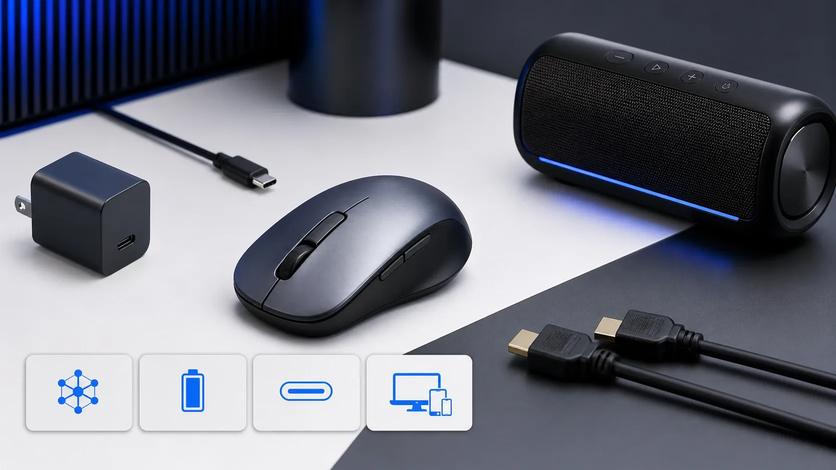 Electronics accessory Item Highlights examples with feature and compatibility cards.