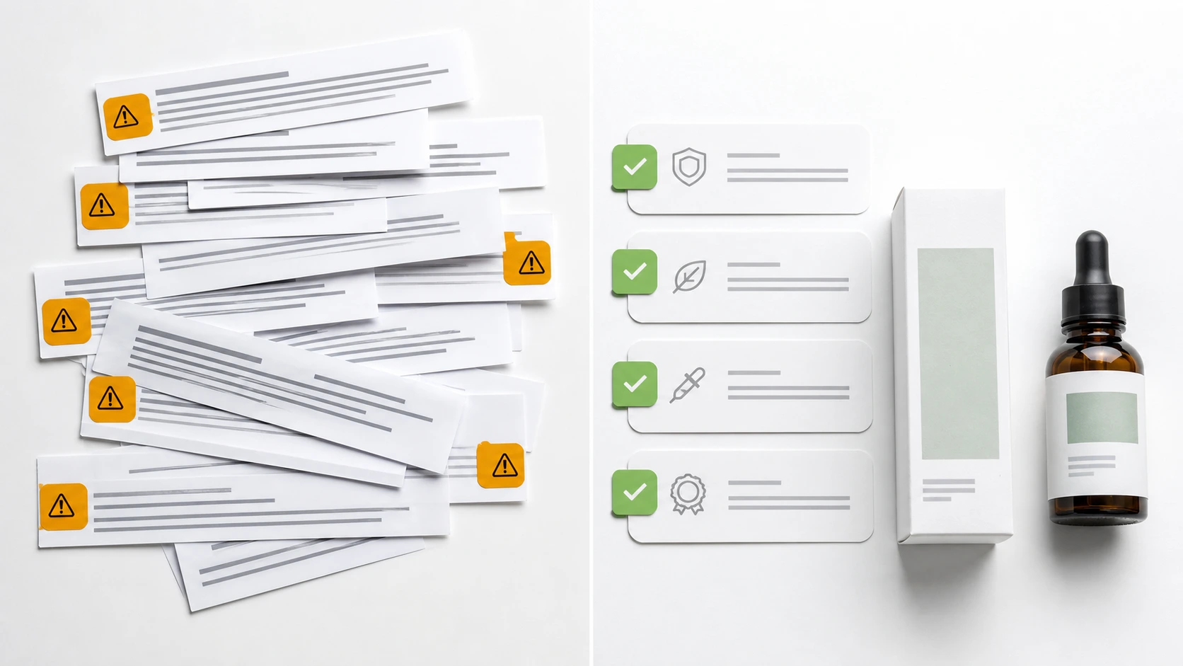 Good versus bad Amazon Item Highlights examples shown as clean product label cards.
