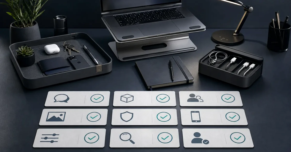 Photorealistic ecommerce review desk showing human checks before AI content approval.